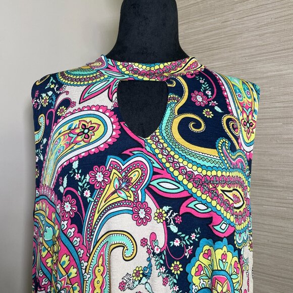 Women's Large Mermaid Cove Multicolor Paisley Sleeveless Shift Dress w/ Pockets - Picture 2 of 10